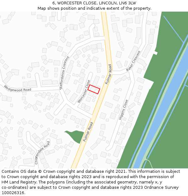 6, WORCESTER CLOSE, LINCOLN, LN6 3LW: Location map and indicative extent of plot