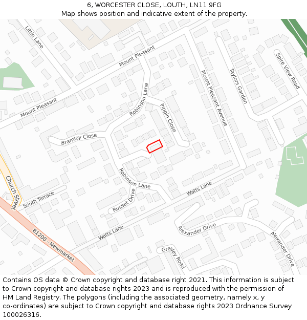 6, WORCESTER CLOSE, LOUTH, LN11 9FG: Location map and indicative extent of plot