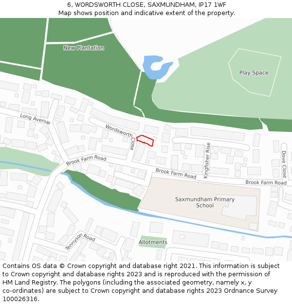 6, WORDSWORTH CLOSE, SAXMUNDHAM, IP17 1WF: Location map and indicative extent of plot