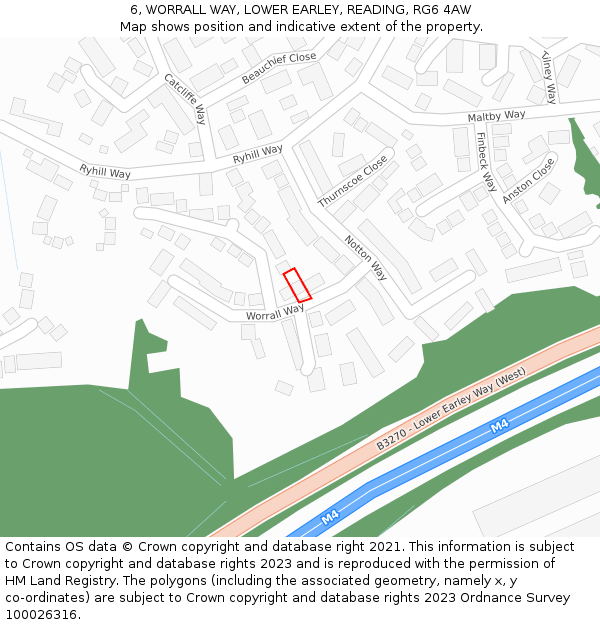 6, WORRALL WAY, LOWER EARLEY, READING, RG6 4AW: Location map and indicative extent of plot
