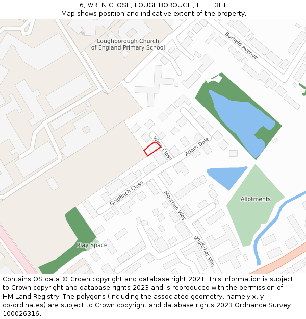 6, WREN CLOSE, LOUGHBOROUGH, LE11 3HL: Location map and indicative extent of plot