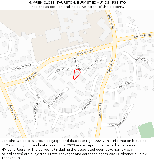 6, WREN CLOSE, THURSTON, BURY ST EDMUNDS, IP31 3TQ: Location map and indicative extent of plot