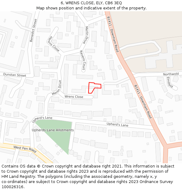 6, WRENS CLOSE, ELY, CB6 3EQ: Location map and indicative extent of plot