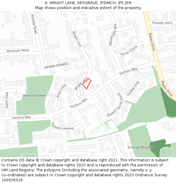 6, WRIGHT LANE, KESGRAVE, IPSWICH, IP5 2FA: Location map and indicative extent of plot