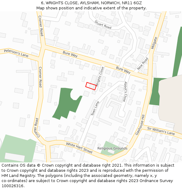 6, WRIGHTS CLOSE, AYLSHAM, NORWICH, NR11 6GZ: Location map and indicative extent of plot