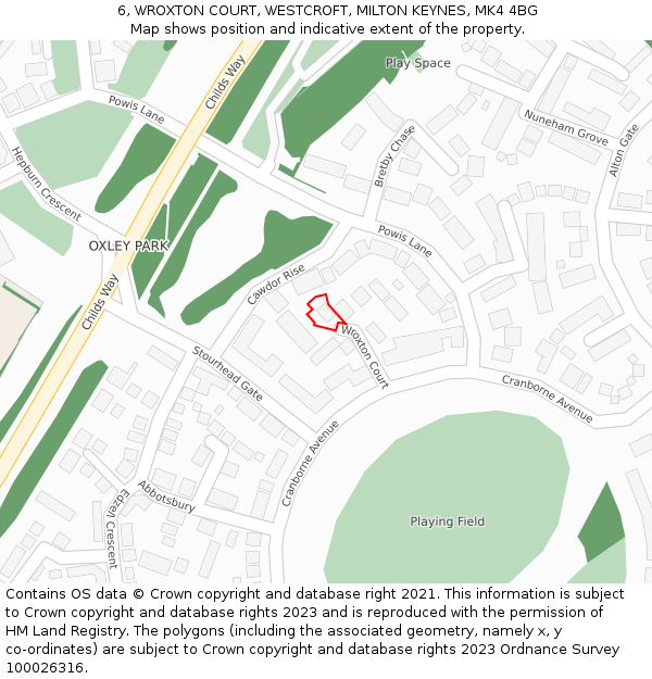 6, WROXTON COURT, WESTCROFT, MILTON KEYNES, MK4 4BG: Location map and indicative extent of plot