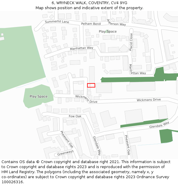 6, WRYNECK WALK, COVENTRY, CV4 9YG: Location map and indicative extent of plot