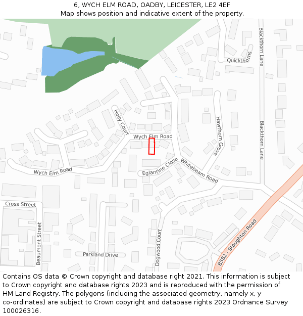 6, WYCH ELM ROAD, OADBY, LEICESTER, LE2 4EF: Location map and indicative extent of plot