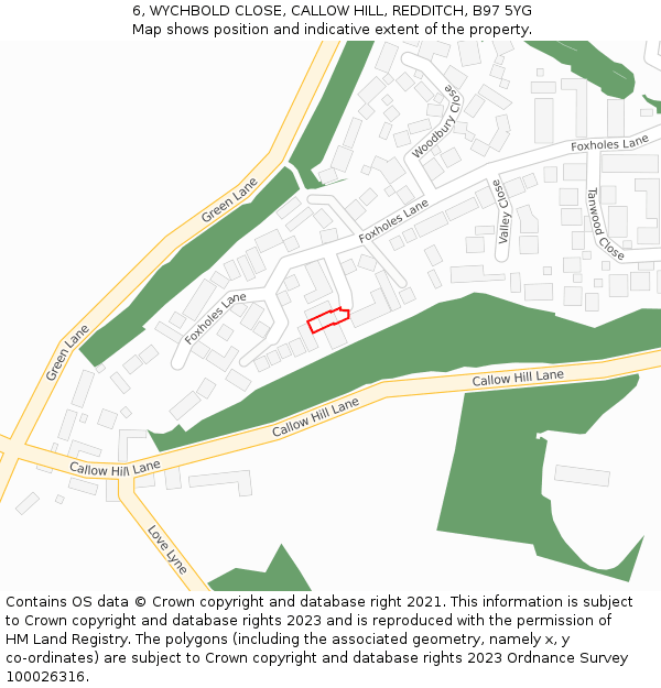 6, WYCHBOLD CLOSE, CALLOW HILL, REDDITCH, B97 5YG: Location map and indicative extent of plot