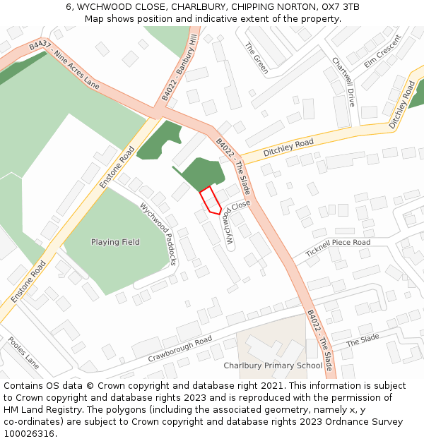 6, WYCHWOOD CLOSE, CHARLBURY, CHIPPING NORTON, OX7 3TB: Location map and indicative extent of plot