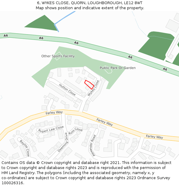 6, WYKES CLOSE, QUORN, LOUGHBOROUGH, LE12 8WT: Location map and indicative extent of plot