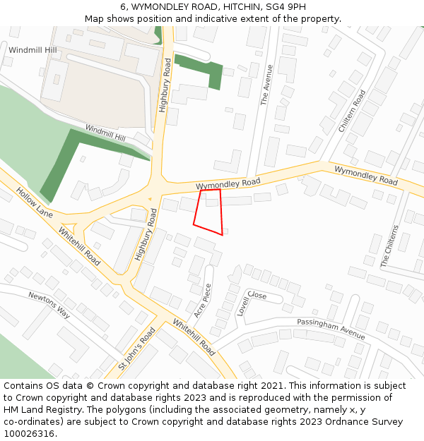 6, WYMONDLEY ROAD, HITCHIN, SG4 9PH: Location map and indicative extent of plot