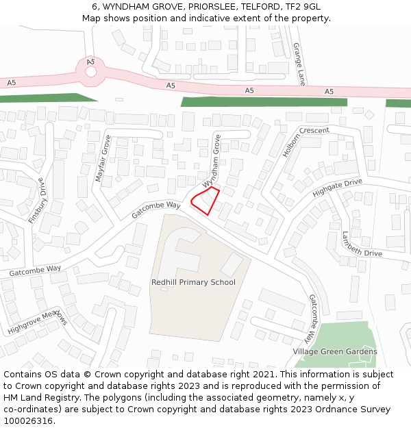 6, WYNDHAM GROVE, PRIORSLEE, TELFORD, TF2 9GL: Location map and indicative extent of plot