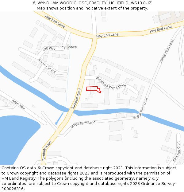 6, WYNDHAM WOOD CLOSE, FRADLEY, LICHFIELD, WS13 8UZ: Location map and indicative extent of plot