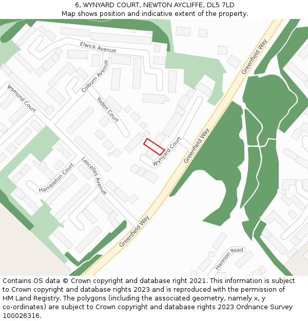 6, WYNYARD COURT, NEWTON AYCLIFFE, DL5 7LD: Location map and indicative extent of plot