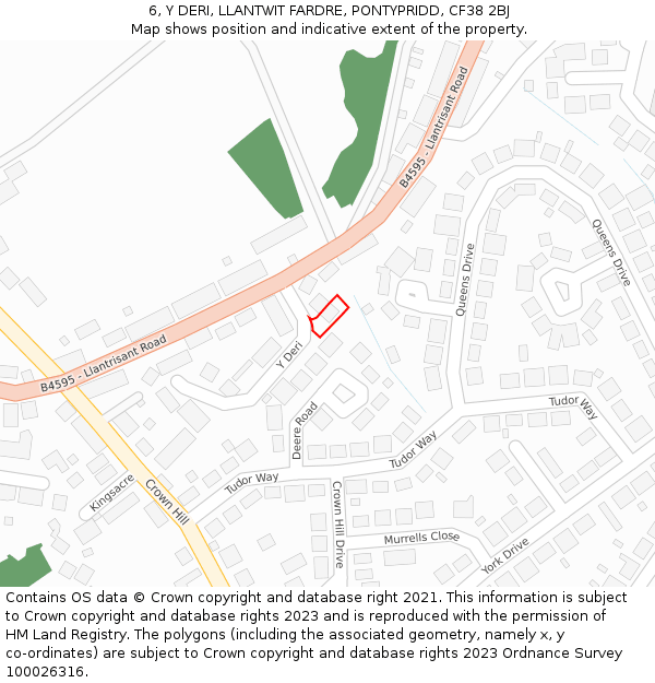 6, Y DERI, LLANTWIT FARDRE, PONTYPRIDD, CF38 2BJ: Location map and indicative extent of plot