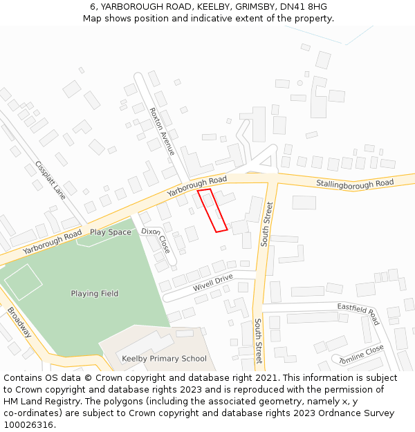 6, YARBOROUGH ROAD, KEELBY, GRIMSBY, DN41 8HG: Location map and indicative extent of plot