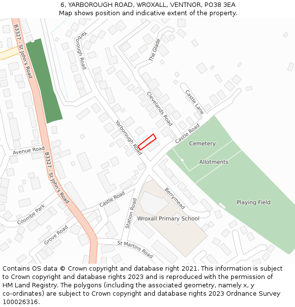 6, YARBOROUGH ROAD, WROXALL, VENTNOR, PO38 3EA: Location map and indicative extent of plot