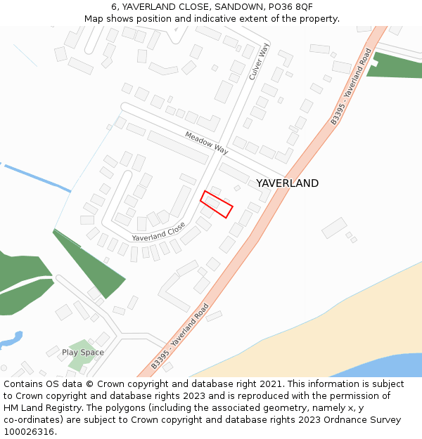 6, YAVERLAND CLOSE, SANDOWN, PO36 8QF: Location map and indicative extent of plot