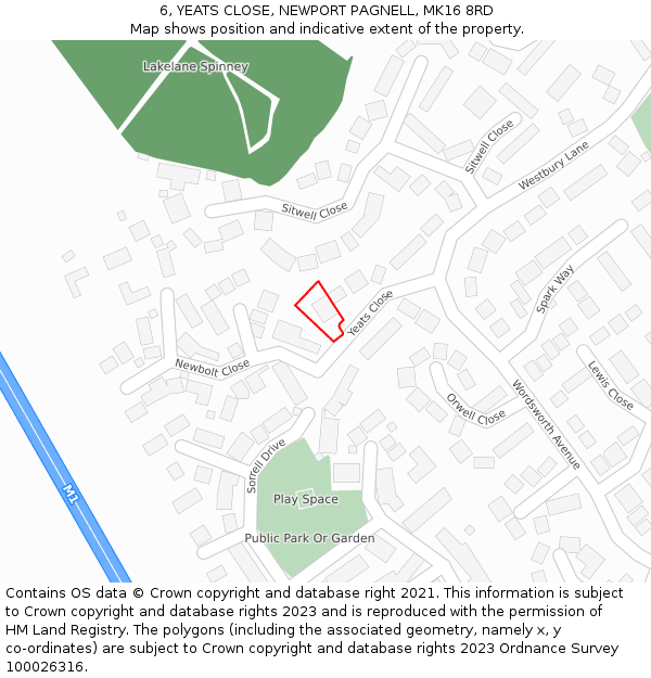 6, YEATS CLOSE, NEWPORT PAGNELL, MK16 8RD: Location map and indicative extent of plot