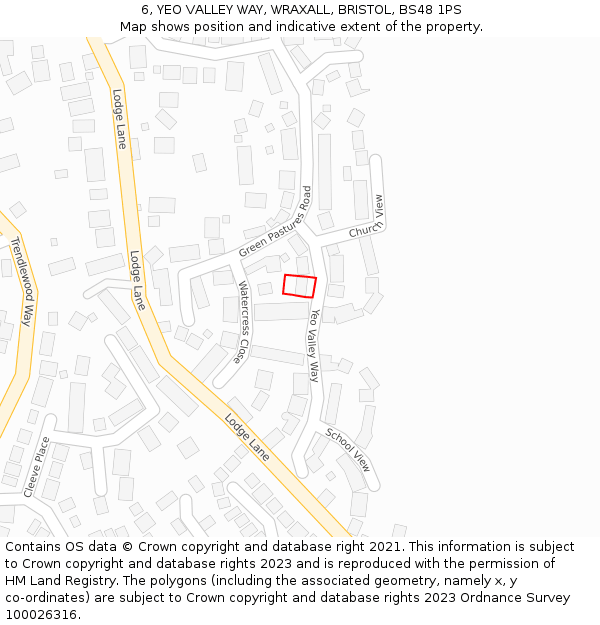 6, YEO VALLEY WAY, WRAXALL, BRISTOL, BS48 1PS: Location map and indicative extent of plot