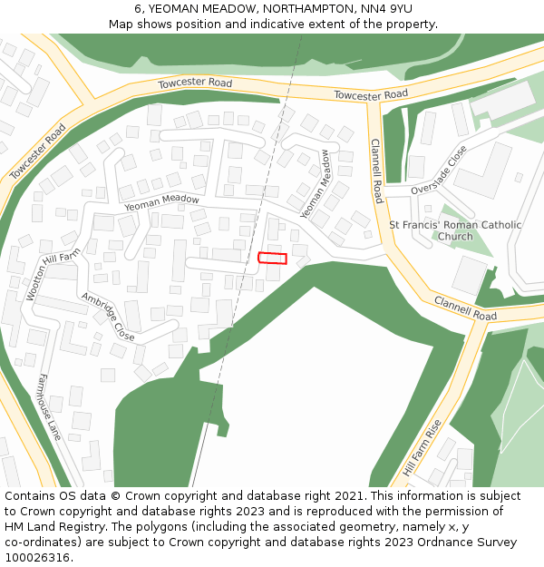 6, YEOMAN MEADOW, NORTHAMPTON, NN4 9YU: Location map and indicative extent of plot