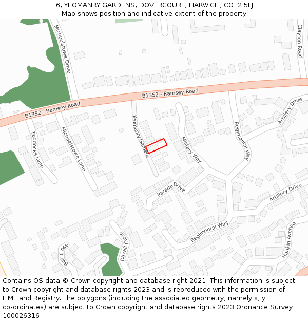 6, YEOMANRY GARDENS, DOVERCOURT, HARWICH, CO12 5FJ: Location map and indicative extent of plot