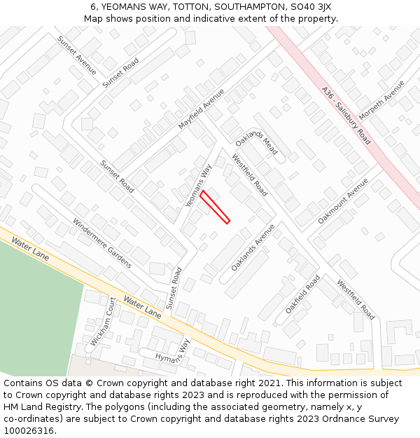 6, YEOMANS WAY, TOTTON, SOUTHAMPTON, SO40 3JX: Location map and indicative extent of plot