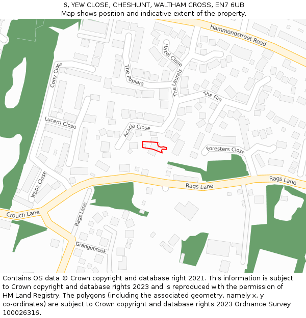 6, YEW CLOSE, CHESHUNT, WALTHAM CROSS, EN7 6UB: Location map and indicative extent of plot