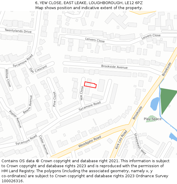 6, YEW CLOSE, EAST LEAKE, LOUGHBOROUGH, LE12 6PZ: Location map and indicative extent of plot