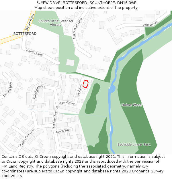 6, YEW DRIVE, BOTTESFORD, SCUNTHORPE, DN16 3WF: Location map and indicative extent of plot