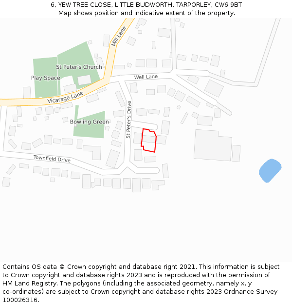 6, YEW TREE CLOSE, LITTLE BUDWORTH, TARPORLEY, CW6 9BT: Location map and indicative extent of plot