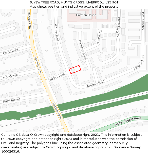 6, YEW TREE ROAD, HUNTS CROSS, LIVERPOOL, L25 9QT: Location map and indicative extent of plot