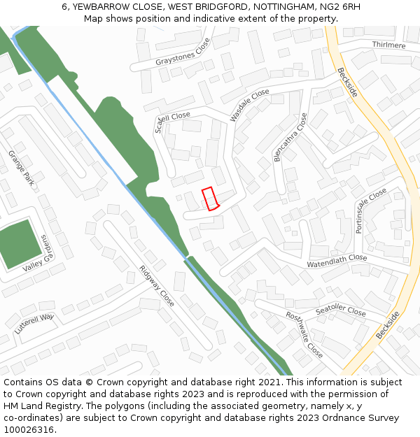 6, YEWBARROW CLOSE, WEST BRIDGFORD, NOTTINGHAM, NG2 6RH: Location map and indicative extent of plot