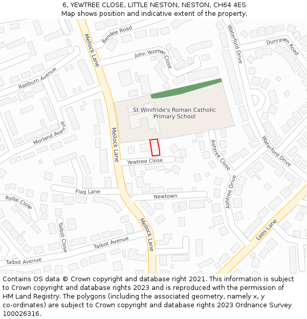 6, YEWTREE CLOSE, LITTLE NESTON, NESTON, CH64 4ES: Location map and indicative extent of plot
