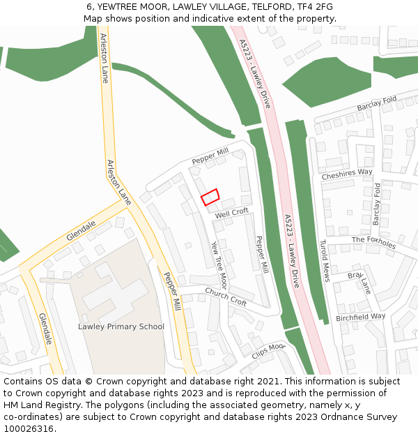 6, YEWTREE MOOR, LAWLEY VILLAGE, TELFORD, TF4 2FG: Location map and indicative extent of plot