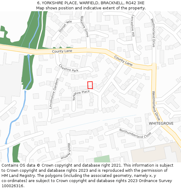 6, YORKSHIRE PLACE, WARFIELD, BRACKNELL, RG42 3XE: Location map and indicative extent of plot