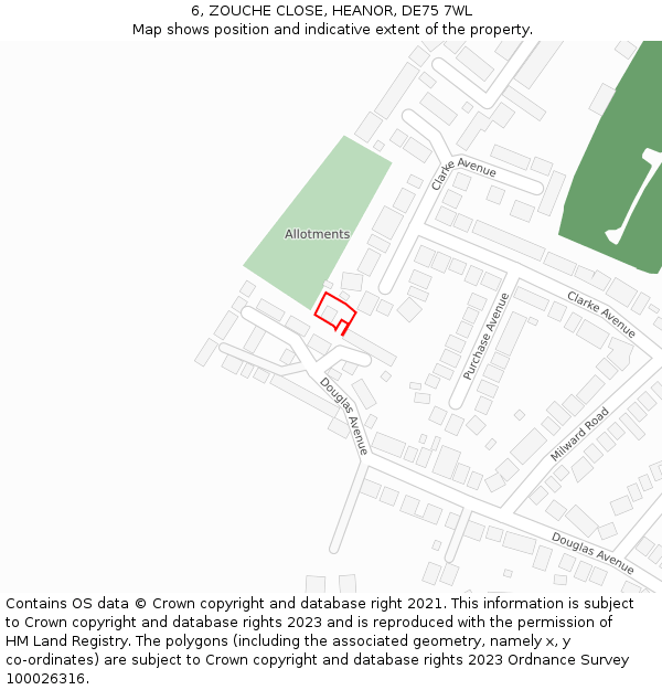 6, ZOUCHE CLOSE, HEANOR, DE75 7WL: Location map and indicative extent of plot