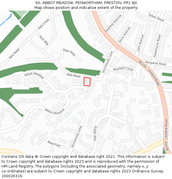 60, ABBOT MEADOW, PENWORTHAM, PRESTON, PR1 9JX: Location map and indicative extent of plot