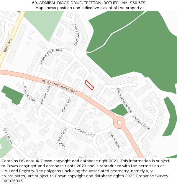 60, ADMIRAL BIGGS DRIVE, TREETON, ROTHERHAM, S60 5TS: Location map and indicative extent of plot