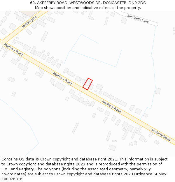 60, AKEFERRY ROAD, WESTWOODSIDE, DONCASTER, DN9 2DS: Location map and indicative extent of plot