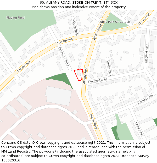 60, ALBANY ROAD, STOKE-ON-TRENT, ST4 6QX: Location map and indicative extent of plot