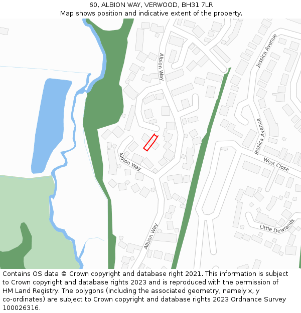 60, ALBION WAY, VERWOOD, BH31 7LR: Location map and indicative extent of plot