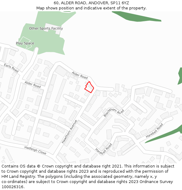 60, ALDER ROAD, ANDOVER, SP11 6YZ: Location map and indicative extent of plot