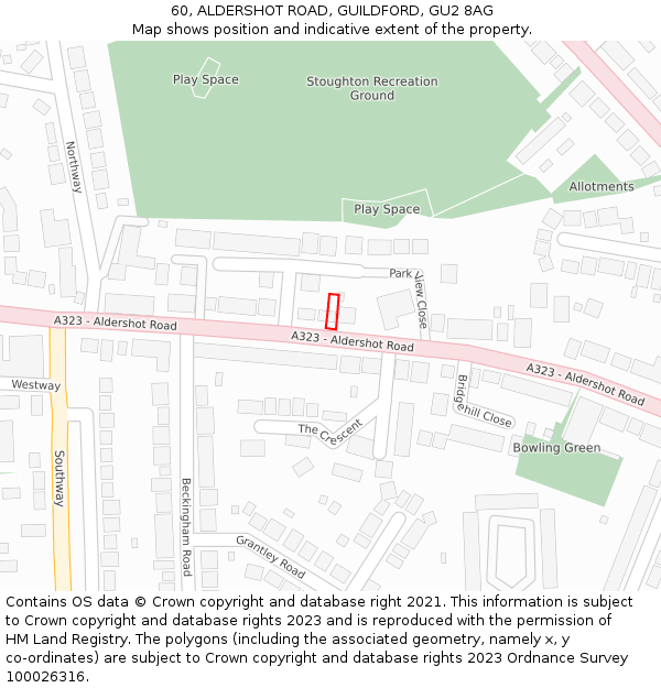 60, ALDERSHOT ROAD, GUILDFORD, GU2 8AG: Location map and indicative extent of plot