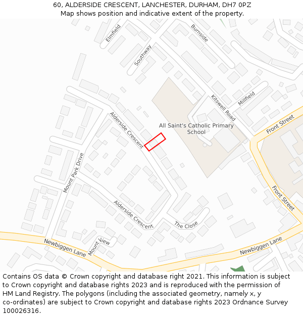 60, ALDERSIDE CRESCENT, LANCHESTER, DURHAM, DH7 0PZ: Location map and indicative extent of plot