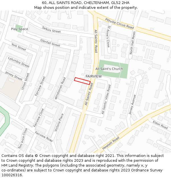 60, ALL SAINTS ROAD, CHELTENHAM, GL52 2HA: Location map and indicative extent of plot