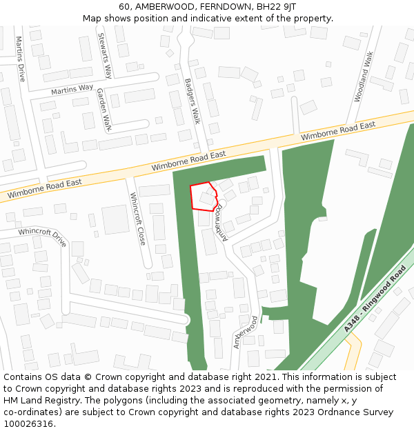 60, AMBERWOOD, FERNDOWN, BH22 9JT: Location map and indicative extent of plot