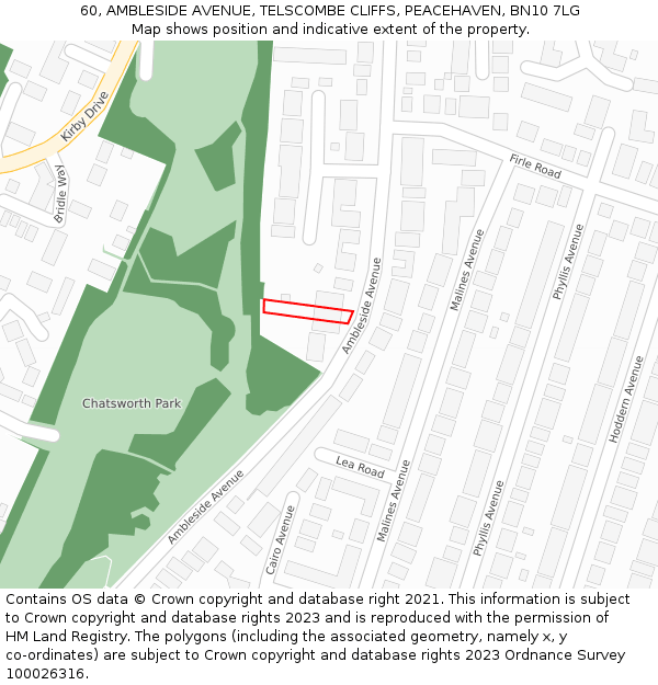 60, AMBLESIDE AVENUE, TELSCOMBE CLIFFS, PEACEHAVEN, BN10 7LG: Location map and indicative extent of plot