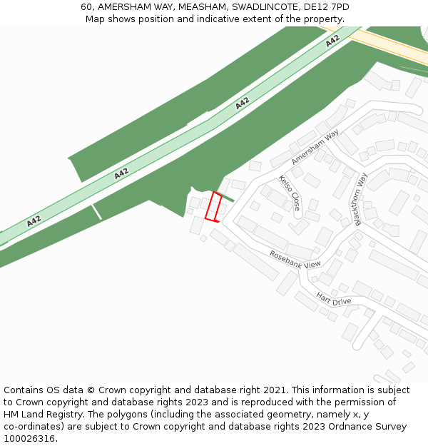 60, AMERSHAM WAY, MEASHAM, SWADLINCOTE, DE12 7PD: Location map and indicative extent of plot